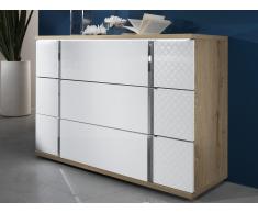 Kommode mit LED-Beleuchtung CONSCIENCE - 3 Schubladen - Weiß/Eichenholzfarben