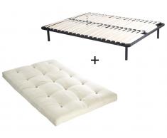 Futonmatratze Lattenrost Set - 100% Baumwolle - 140 x 190 cm - Creme-Weiß - SHIVA von DREAMEA