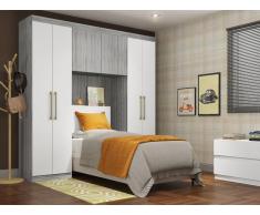 Bettbrücke mit Kleiderschrank und Stauraum ANTERO - 6 Türen - Grau & Weiß