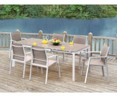Gartenmöbel Essgruppe Aluminium PALAOS (7-tlg.) - Taupe: Ausziehbarer Esstisch + 6 Sessel