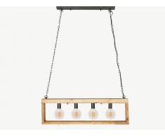 Hängeleuchte mit 4 Strahlern Industrial Stil OLIUS - Holz & Metall - H31 x B100 cm