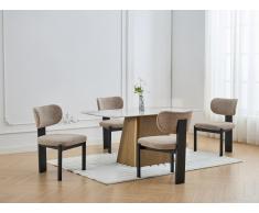 Stuhl 6er-Set - Bouclé-Stoff & Kautschukholz - Taupe & Schwarz - WILANA