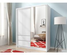 Kleiderschrank mit Spiegel SISKO - 1 Schiebetür & 2 Schubladen - B: 154 cm - Weiß