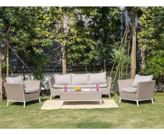Garten Sitzgruppe MOMBASA - Polyrattan & Glas - Beige: 3-Sitzer-Sofa, 2 Sessel & Beistelltisch
