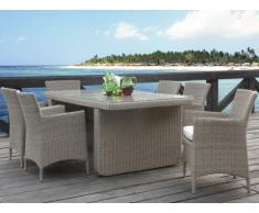 Polyrattan Essgruppe KOPERNIKUS: Tisch + 6 Sessel - Beige