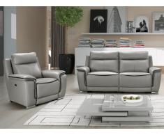 Couchgarnitur Relax Leder Paosa 3+1 - Grau mit anthrazitgrauer Ziernaht