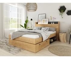 Bett mit Stauraum & LED-Beleuchtung RAPHAEL - 140 x 190 cm - Eichefarben & Schwarz