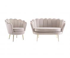Couchgarnitur Muschel 2+1 - Samt - Graubraun - DANDELION