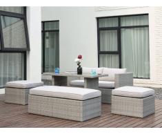 Garten Sitzgruppe SELAYAR: Sofa, Bank, 2 Hocker & Esstisch