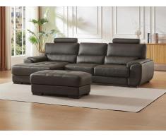 Ecksofa Leder & Sitzhocker - Ecke Links - Braun - METROPOLITAN II