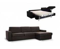 Ecksofa Leder mit Schlaffunktion DELECTEA - Mit Matratze - Luxusleder - Braun - Ecke Rechts