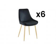 Stuhl 6er-Set - Samt & Goldfarbenes Metall - Schwarz - MASURIE