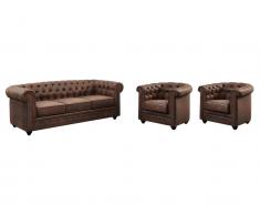 Couchgarnitur 3+1+1 - Microfaser - Vintage-Look - CHESTERFIELD