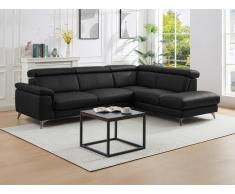 Ecksofa - Ecke rechts - Leder - Schwarz - MARAMBA