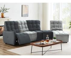 Ecksofa mit Relaxfunktion verstellbar - Samt - Hellgrau & Anthrazit - ALFORD