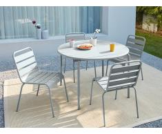 Garten Essgruppe Metall MIRMANDE - Tisch D. 110 cm & 4 Stühle - Grau