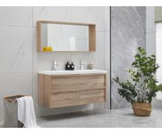 Komplettbad mit Doppelwaschbecken & Spiegel QUADRA - Holz-Optik - B. 120 cm