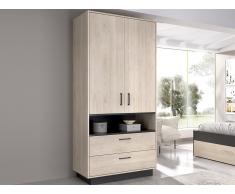 Kleiderschrank mit 2 Türen & 2 Schubladen - L. 92 cm - Naturfarben & Anthrazit - LEANDRE