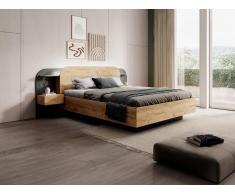 Bett mit Nachttischen 160 x 200 cm - Mit LEDs - Naturfarben und Schwarz - JUVISIA