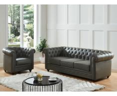 Ledersessel CHESTERFIELD - Büffelleder - Grau