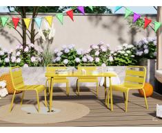 Garten Essgruppe für Kinder - Metall: Tisch + 4 stapelbare Stühle - Gelb - POPAYAN