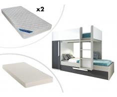 Set Etagenbett Ausziehbett ANTONIO + 3 Matratzen - 3x90x190cm - Anthrazit