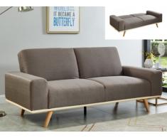 Schlafsofa Klappsofa 3-Sitzer Stoff RAPHAEL - Taupe mit orangener Ziernaht