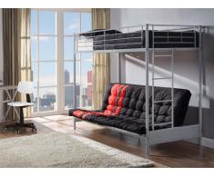 Hochbett mit Schlafsofa MODULO IV - 90 x 190 cm - Metall - Silberfarben