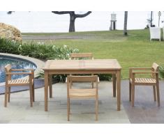 Garten-Essgruppe: 1 quadratischer Tisch + 4 Sessel - Teakholz - Holzfarben hell - ALLENDE von MYLIA