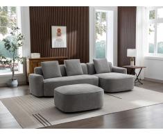 Ecksofa & Hocker - Ecke rechts - Strukturstoff - Grau - POMIANGO