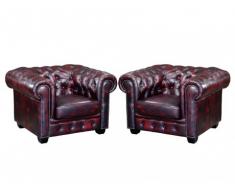 Chesterfield 2er-Set Ledersessel Brenton - Vintage Leder - Rot-Schwarz