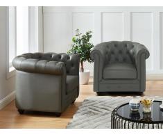 Ledersessel 2er-Set CHESTERFIELD - Büffelleder - Grau