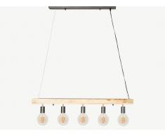 Hängeleuchte mit 5 Strahlern Industrial Stil JULBO - Holz & Metall - H17,5 x B100 cm