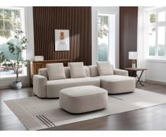 Ecksofa & Hocker - Ecke rechts - Strukturstoff - Beige - POMIANGO