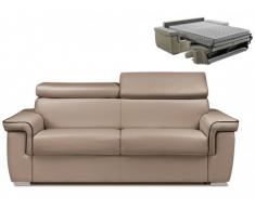 Schlafsofa 3-Sitzer ALTESSE - Taupe mit Ziernaht Braun - Liegefläche: 140cm - Matratzenhöhe: 18cm