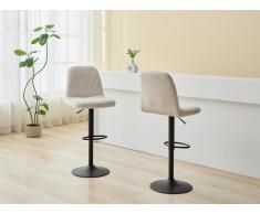 Barhocker 2er-Set höhenverstellbar - Strukturstoff & schwarzes Metall - Cremefarben - LASANDRIA