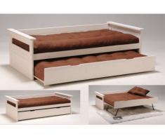 Ausziehbett Massivholz ALFONSO + Lattenrost - 2x90x190cm - Weiß