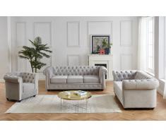 Couchgarnitur 3+2+1 - Samt - Hellgrau - CHESTERFIELD