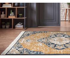 Teppich orientalisch mit Fransen MINGUN - 160 x 230 cm - Gelb & Blau
