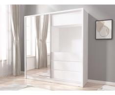 Kleiderschrank mit Spiegel ELIAS - 1 Schiebetür & 3 Schubladen - B: 204 cm - Weiß