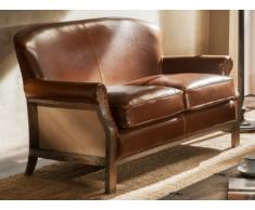Ledersofa 2-Sitzer Vintage Look LORRETA - Braun