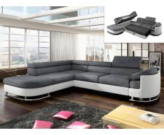 Ecksofa mit Schlaffunktion MYSEN - Weiß & Grau - Ecke Links