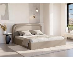 Bett mit Bettkasten - 200 x 200 cm - Melierter Stoff - Beige - FIREZA