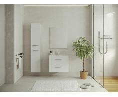 Waschbeckenunterschrank hängend mit Einzelwaschbecken & vertikalem Schrank - Weiß - 60 cm - KAYLA
