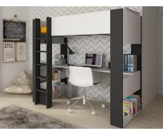 Hochbett mit Schreibtisch NOAH - 90x200cm - Weiß & Anthrazit
