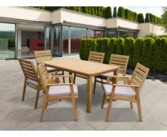 Garten Essgruppe Holz AZZAO: Esstisch & 6 Sessel