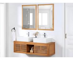 Waschbeckenunterschrank hängend mit Doppelwaschbecken + 2 Spiegel - Akazienholz - 130 cm - PENEBEL