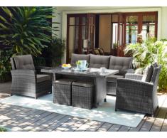 Garten Sitzgruppe Polyrattan SANTAREM: Sofa, 2 Sessel, 2 Hocker & Tisch