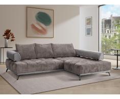 Ecksofa - Ecke rechts - Chenille-Stoff & Samt - Grau - NIVORIA