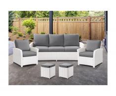 Garten-Sitzgruppe MOOREA - Polyrattan - Sofa, 2 Sessel & 2 Hocker - Weiß